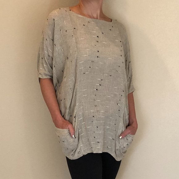 Vintage 80s V Max by Arthur Max Oversized Dolman Sleeve Beige Top EUC - Picture 1 of 6